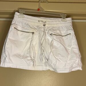 Zara White Drawstring Zip-Pocket Skirt